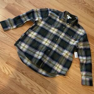 NWT Old Navy Plaid Long Sleeve Flannel Shirt Hi Lo soft vintage winter medium